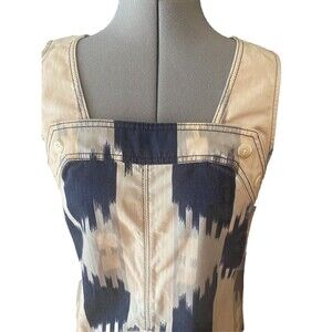 marc jacobs dress medium blue, beige geometric design side zipper button accents